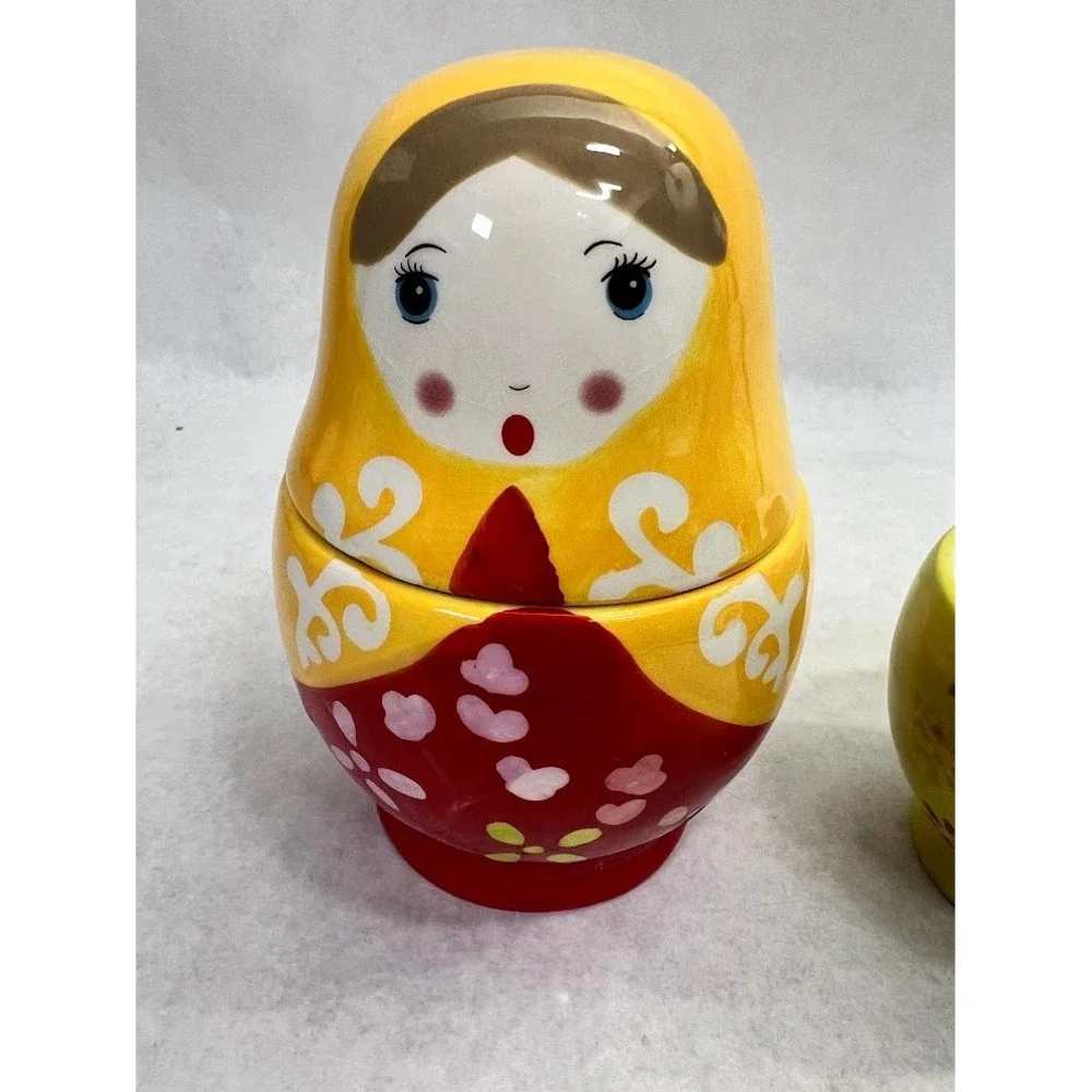 Matryoshka Russian Nesting Doll Ceramic Measuring Cups and Spoons Set Colorful